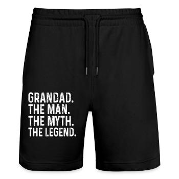 Grandad, the man the myth the legend - Stanley/Stella Trainer Unisex Organic Jogging Shorts - black - Front - Nik (191cm) & Marisol (170cm)