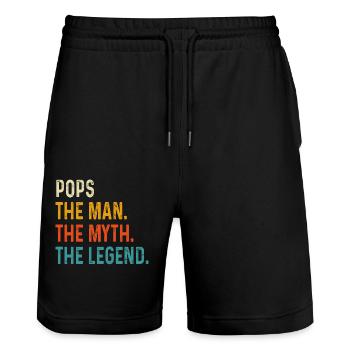 Pops The Man The Myth the Legend, Fathers Day - Stanley/Stella Trainer Unisex Organic Jogging Shorts - black - Front - Nik (191cm) & Marisol (170cm)