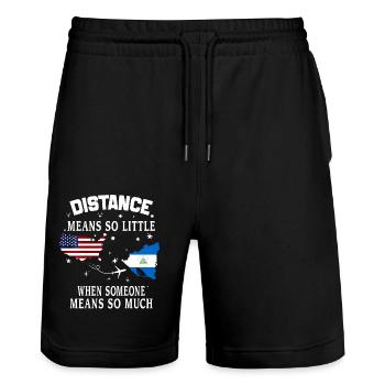 Distanz bedeutet so wenig, wenn jemand viel bedeutet - Stanley/Stella Unisex Bio Joggingshorts Trainer  - Schwarz - Vorne - Nik (191cm) & Marisol (170cm)