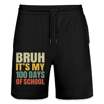 Bruh Its My 100 Days Of School 100th Day Of School - Stanley/Stella Trainer Unisex Organic Jogging Shorts - black - Front - Nik (191cm) & Marisol (170cm)