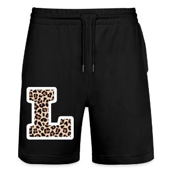 Buchstabe L Leopardenmuster - Geschenkidee zum Geburtstag - Stanley/Stella Unisex Bio Joggingshorts Trainer  - Schwarz - Vorne - Nik (191cm) & Marisol (170cm)