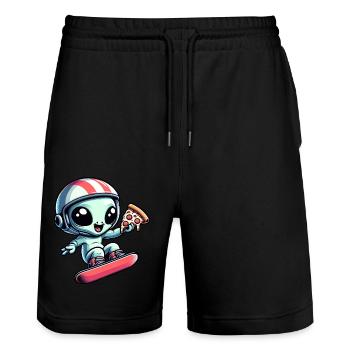 Cute Comic Alien Snowboard Snowboarder - Stanley/Stella Trainer Unisex Organic Jogging Shorts - black - Front - Nik (191cm) & Marisol (170cm)