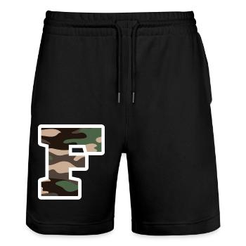lettre F camouflage militaire-idée cadeau - Short de jogging bio TRAINER Stanley/Stella unisexe - noir - Devant - Nik (191cm) & Marisol (170cm)