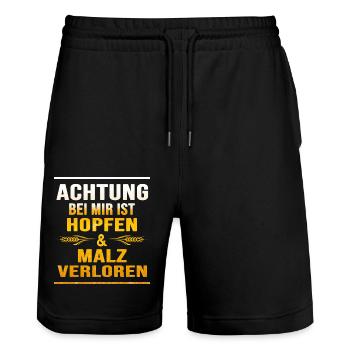 Bier Bierologe Trinkspruch Biergarten Frühschoppen - Stanley/Stella Unisex Bio Joggingshorts Trainer  - Schwarz - Vorne - Nik (191cm) & Marisol (170cm)