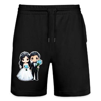 Just Married - Zur Hochzeit - Stanley/Stella Unisex Bio Joggingshorts Trainer  - Schwarz - Vorne - Nik (191cm) & Marisol (170cm)