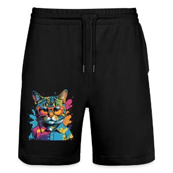 MADFOXX - CC-Cat - Stanley/Stella Unisex Bio Joggingshorts Trainer  - Schwarz - Vorne - Nik (191cm) & Marisol (170cm)