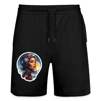 Woman from the Future - Stanley/Stella Trainer Unisex Organic Jogging Shorts - black - Front - Nik (191cm) & Marisol (170cm)