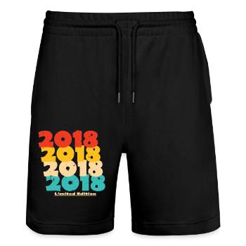 2018: Limited Edition - 6th Anniversary - Stanley/Stella Trainer Unisex Organic Jogging Shorts - black - Front - Nik (191cm) & Marisol (170cm)