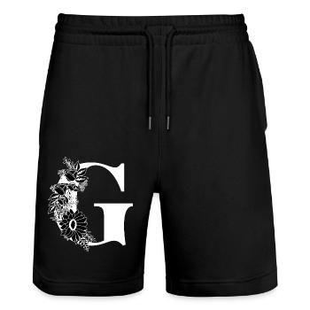 Lettre g floral noir et blanc - Short de jogging bio TRAINER Stanley/Stella unisexe - noir - Devant - Nik (191cm) & Marisol (170cm)