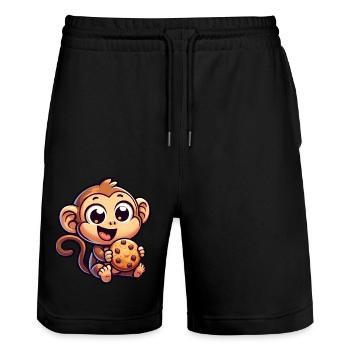 Chimpanzé avec friandise sucrée au biscuit - Short de jogging bio TRAINER Stanley/Stella unisexe - noir - Devant - Nik (191cm) & Marisol (170cm)