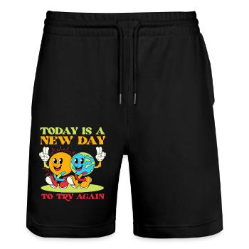Summer Lake Nature Flora Art Flowers Sea Beach - Stanley/Stella Trainer Unisex Organic Jogging Shorts - black - Front - Nik (191cm) & Marisol (170cm)