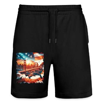 Alles Gute zum 4. Juli Patriot Geschenk USA Amerikanische Flagge - Stanley/Stella Unisex Bio Joggingshorts Trainer  - Schwarz - Vorne - Nik (191cm) & Marisol (170cm)