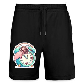 Sommeil réparateur jusqu’à ce que le réveil sonne - Short de jogging bio TRAINER Stanley/Stella unisexe - noir - Devant - Nik (191cm) & Marisol (170cm)