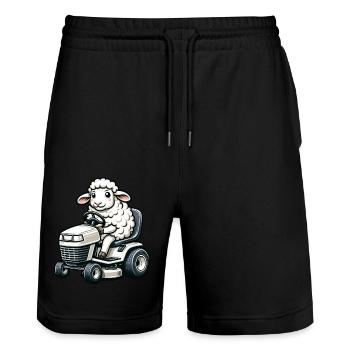 Sheep mowing lawn gardener horticulture landscape - Stanley/Stella Trainer Unisex Organic Jogging Shorts - black - Front - Nik (191cm) & Marisol (170cm)