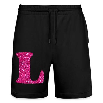 Lettre l rose pailleté - Short de jogging bio TRAINER Stanley/Stella unisexe - noir - Devant - Nik (191cm) & Marisol (170cm)