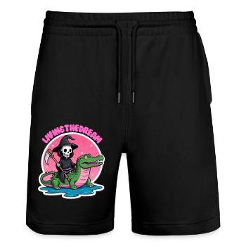 Living the dream - Stanley/Stella Trainer Unisex Organic Jogging Shorts - black - Front - Nik (191cm) & Marisol (170cm)