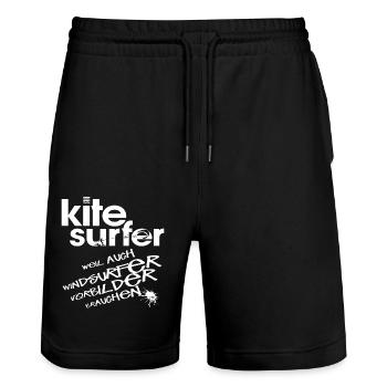 Kitesurfer vs Windsurfer - Stanley/Stella Trainer Unisex Organic Jogging Shorts - black - Front - Nik (191cm) & Marisol (170cm)