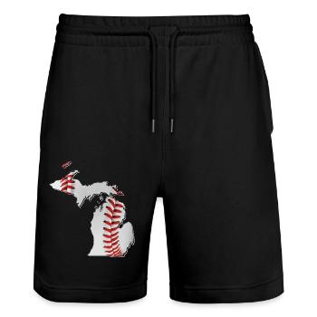 Michigan (USA) | echter Baseball | Landkarte - Stanley/Stella Unisex Bio Joggingshorts Trainer  - Schwarz - Vorne - Nik (191cm) & Marisol (170cm)
