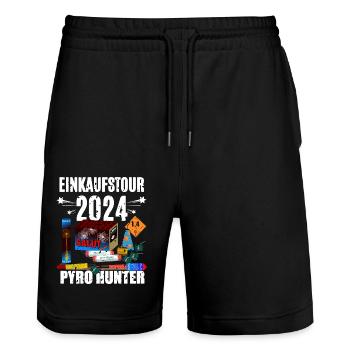 Silvester Einkaufstour 2024 - Stanley/Stella Unisex Bio Joggingshorts Trainer  - Schwarz - Vorne - Nik (191cm) & Marisol (170cm)