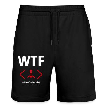 WTF T-Shirt - Wo ist die Lösung? (Programmierer) - Stanley/Stella Unisex Bio Joggingshorts Trainer  - Schwarz - Vorne - Nik (191cm) & Marisol (170cm)