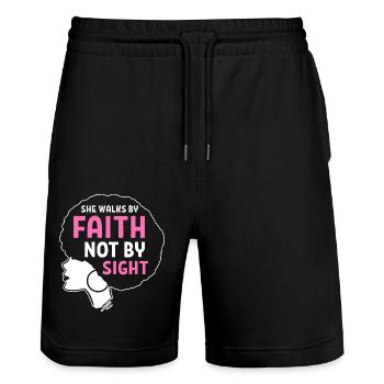 Afro Latina - Stanley/Stella Trainer Unisex Organic Jogging Shorts - black - Front - Nik (191cm) & Marisol (170cm)