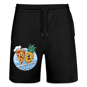 Ananas-Pizza Hawaiianische Ananas-Pizza auf Pizza - Stanley/Stella Unisex Bio Joggingshorts Trainer  - Schwarz - Vorne - Nik (191cm) & Marisol (170cm)