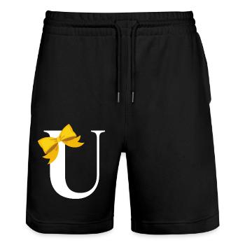 Letter u yellow bow - Stanley/Stella Trainer Unisex Organic Jogging Shorts - black - Front - Nik (191cm) & Marisol (170cm)
