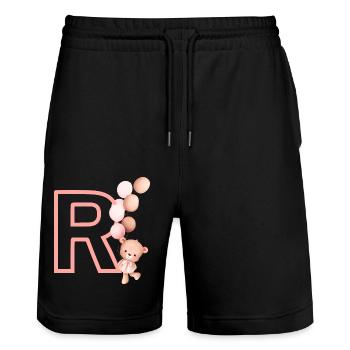 Lettre r rose ours - Short de jogging bio TRAINER Stanley/Stella unisexe - noir - Devant - Nik (191cm) & Marisol (170cm)