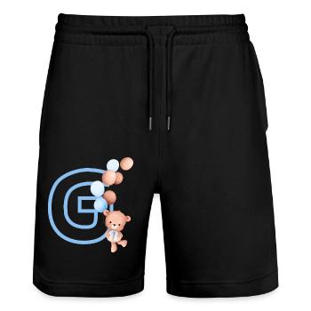 Lettre g bleue ours - Short de jogging bio TRAINER Stanley/Stella unisexe - noir - Devant - Nik (191cm) & Marisol (170cm)