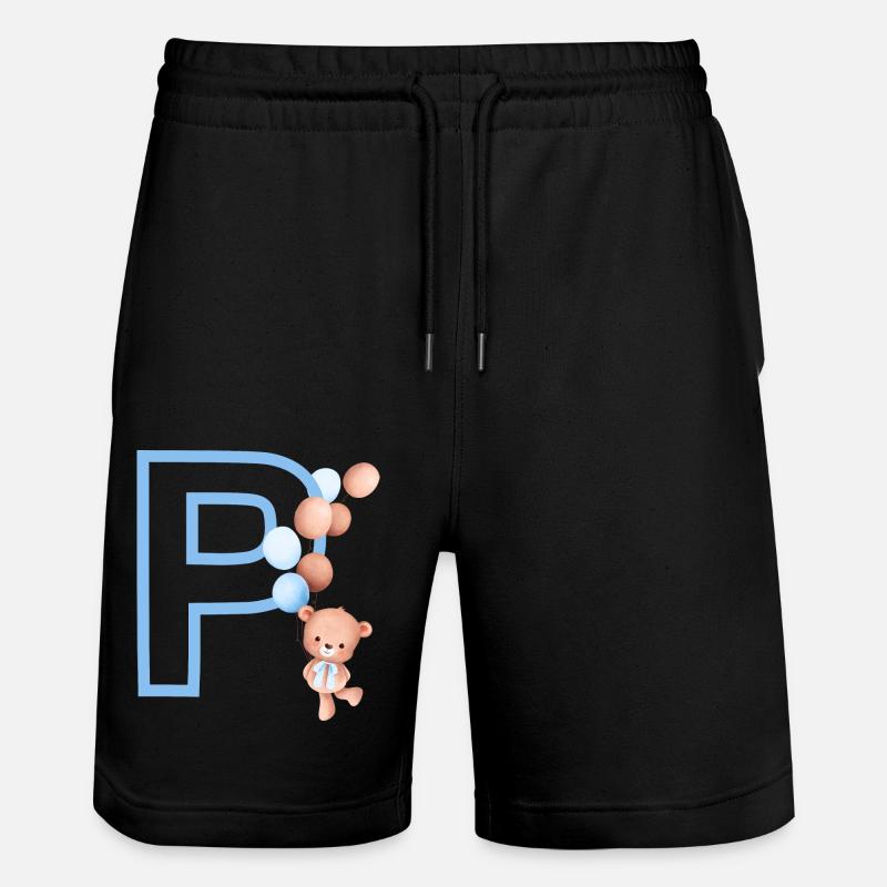 Blauer Buchstabe P Bär - Stanley/Stella Unisex Bio Joggingshorts Trainer  - Schwarz