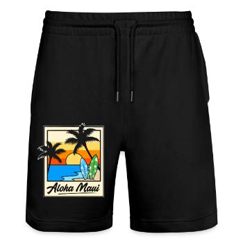 Maui Hawaii Hawaiian - Stanley/Stella Trainer Unisex Organic Jogging Shorts - black - Front - Nik (191cm) & Marisol (170cm)