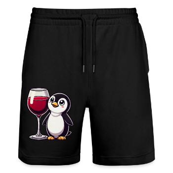 Cute Penguin Wine Red Wine Cartoon - Stanley/Stella Trainer Unisex Organic Jogging Shorts - black - Front - Nik (191cm) & Marisol (170cm)