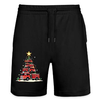 Lustiges Feuerwehrauto, Feuerwehrauto, Weihnachten - Stanley/Stella Unisex Bio Joggingshorts Trainer  - Schwarz - Vorne - Nik (191cm) & Marisol (170cm)