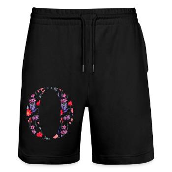 Personalized floral letter o - gift idea - Stanley/Stella Trainer Unisex Organic Jogging Shorts - black - Front - Nik (191cm) & Marisol (170cm)