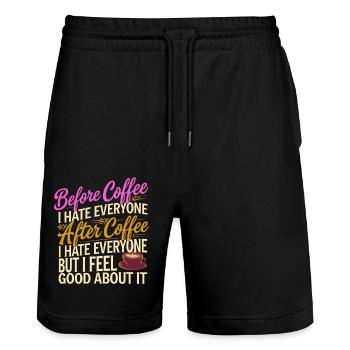 After Coffee I Hate Everyone I Feel Good About It3 - Stanley/Stella Unisex Bio Joggingshorts Trainer  - Schwarz - Vorne - Nik (191cm) & Marisol (170cm)