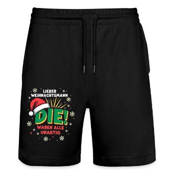 Lieber Weihnachtsmann, Unartig? Weihnachtsshirt - Stanley/Stella Unisex Bio Joggingshorts Trainer  - Schwarz - Vorne - Nik (191cm) & Marisol (170cm)