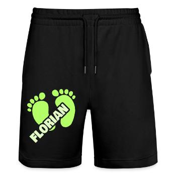 Geburt Florian - Stanley/Stella Unisex Bio Joggingshorts Trainer  - Schwarz - Vorne - Nik (191cm) & Marisol (170cm)