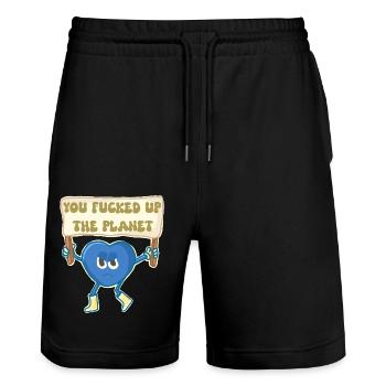 Climat activiste mascotte retro - Short de jogging bio TRAINER Stanley/Stella unisexe - noir - Devant - Nik (191cm) & Marisol (170cm)
