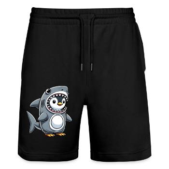 Cute Penguin Shark Funny Cartoon Costume - Stanley/Stella Trainer Unisex Organic Jogging Shorts - black - Front - Nik (191cm) & Marisol (170cm)