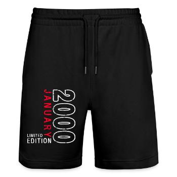 25. Geburtstag Original Januar Jahrgang 2000 - Stanley/Stella Unisex Bio Joggingshorts Trainer  - Schwarz - Vorne - Nik (191cm) & Marisol (170cm)