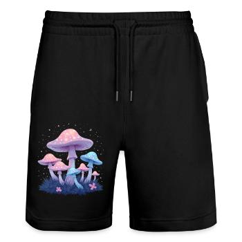 Magic Mushrooms - Mystical Forest Art - Stanley/Stella Trainer Unisex Organic Jogging Shorts - black - Front - Nik (191cm) & Marisol (170cm)