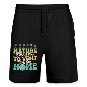 Nature Is Not A Place To Visit Earth Day Planet - Stanley/Stella Trainer Unisex Organic Jogging Shorts - black - Front - Nik (191cm) & Marisol (170cm)
