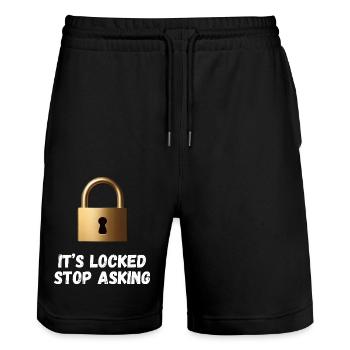 It’s Locked, Stop Asking - Stanley/Stella Trainer Unisex Organic Jogging Shorts - black - Front - Nik (191cm) & Marisol (170cm)