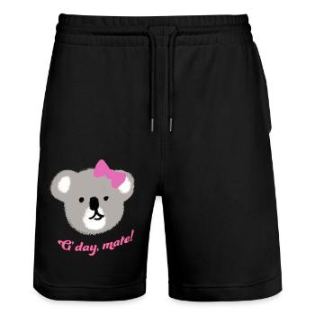 Koala Mignon en Dessin à la Main Design G'day Mate - Short de jogging bio TRAINER Stanley/Stella unisexe - noir - Devant - Nik (191cm) & Marisol (170cm)