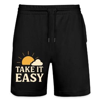 Take It Easy Vintage Sun Design - Stanley/Stella Trainer Unisex Organic Jogging Shorts - black - Front - Nik (191cm) & Marisol (170cm)
