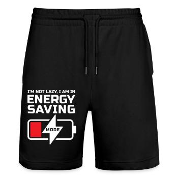 ICH BIN NICHT FAUL, ICH BIN IM ENERGIESPARMODUS - Stanley/Stella Unisex Bio Joggingshorts Trainer  - Schwarz - Vorne - Nik (191cm) & Marisol (170cm)