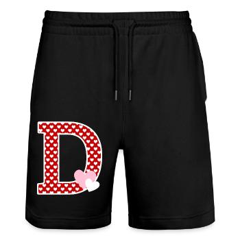 Buchstabe D Herz - Stanley/Stella Unisex Bio Joggingshorts Trainer  - Schwarz - Vorne - Nik (191cm) & Marisol (170cm)