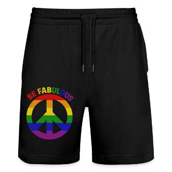 Lebendiges Regenbogen-Friedenszeichen "Be Fabulous" - Stanley/Stella Unisex Bio Joggingshorts Trainer  - Schwarz - Vorne - Nik (191cm) & Marisol (170cm)