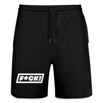 F*CK! - Stanley/Stella Trainer Unisex Organic Jogging Shorts - black - Front - Nik (191cm) & Marisol (170cm)
