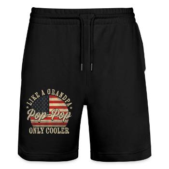 Pop Pop Like A Grandpa Only Cooler Fathers Day - Stanley/Stella Trainer Unisex Organic Jogging Shorts - black - Front - Nik (191cm) & Marisol (170cm)
